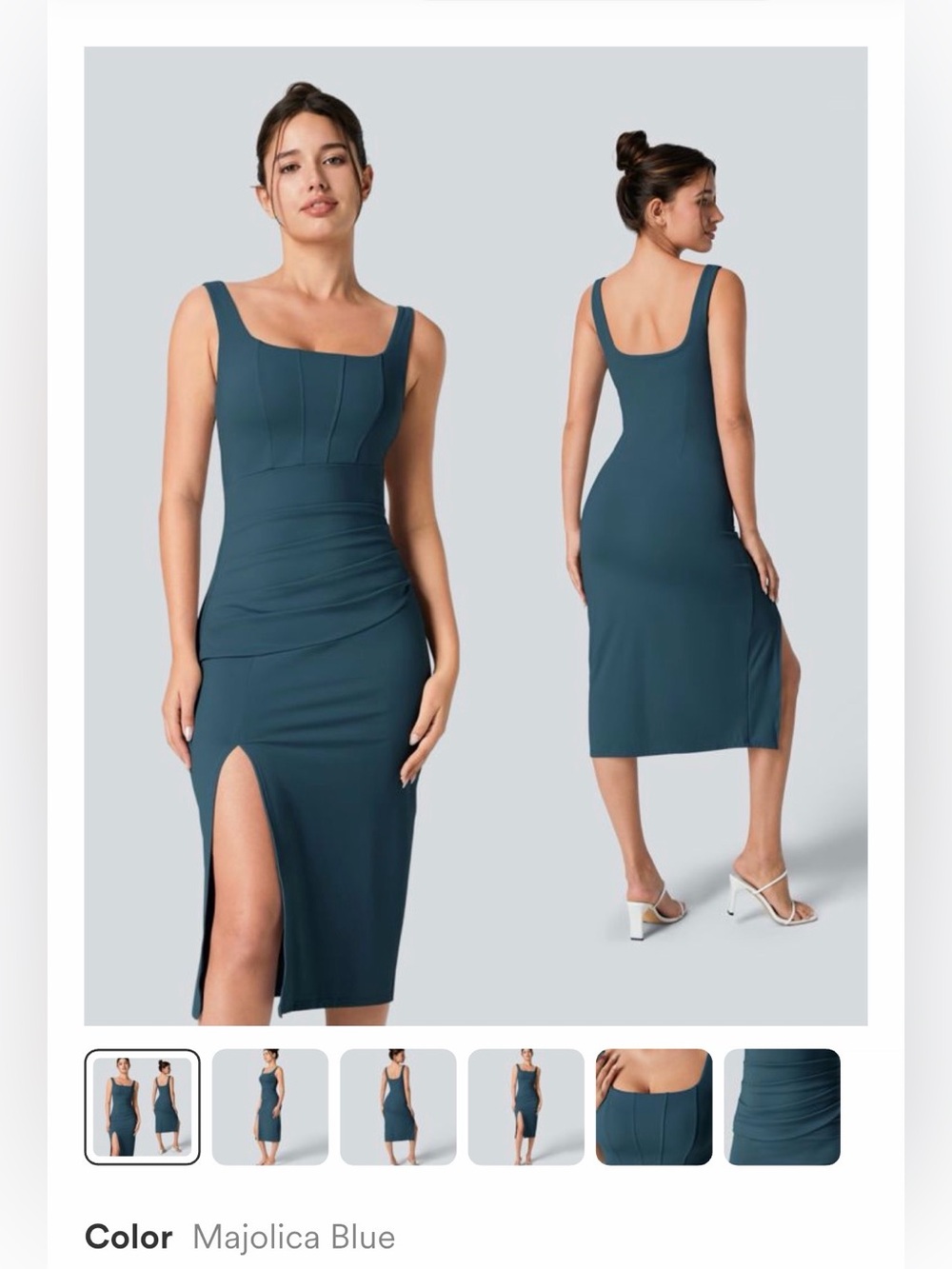 HALARA SoftlyZero Airy Square Neck Corset Ruched Split Bodycon Midi